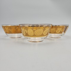 Vtg Set Of 4 Signed Culver 22k Gold Glass Fruit/Snack Bowls Florentine Pattern