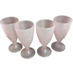 4 Vtg Luminarc Satin Frosted Pink Goblets Glasses Raised Fruit Design France EUC