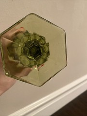 Vintage Fostoria Olive Green 1887 Coin Pattern #1372 Line Glass Goblet 6.5”