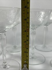 Tiffin Style Vintage Set 6 Etched Floral Coupe Champagne Glasses Stemware 6”