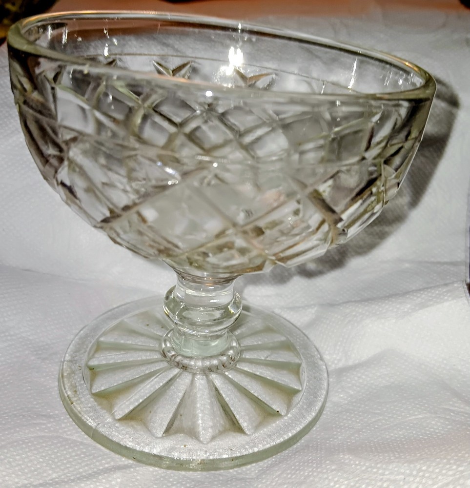 Set of Six Anchor Hocking Glasses WATERFORD Waffle Clear Fancy Champagne Antique