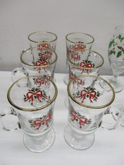 Libbey Christmas 4 Holly Berry Goblets 6 Footed