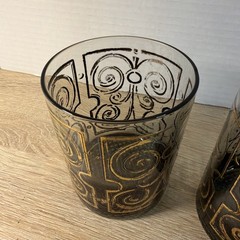 MCM Mid Century Modern Smoky Black Gold Highball Glasses Set of 2 Barware