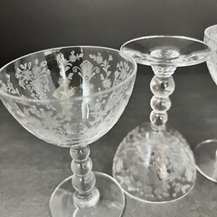 Set of 4Duncan & Miller Etched First Love Liqor Cocktail Glasses 4 1/2”
