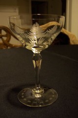 Hawkes Glass Clear Grey Cut Tree Tall Sherbet/Champagne Stem 2201 Very Good Cond