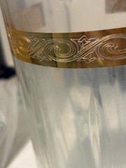 NOS Vintage Interglass Crystal 4 Flat Tumblers & Pitcher Gold Trim