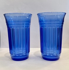 Vintage Hazel-Atlas New Century Cobalt Blue 5” Ribbed Paneled Tumblers 10oz (2)