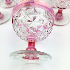 Vintage Indiana Glass Diamond Ruby Rim Fruit Dessert Pedestal Dish Set of 9