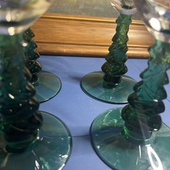 Set of 4 Libbey Glass Christmas Tree 8” Wine Water Goblets Green Figural Stem EC