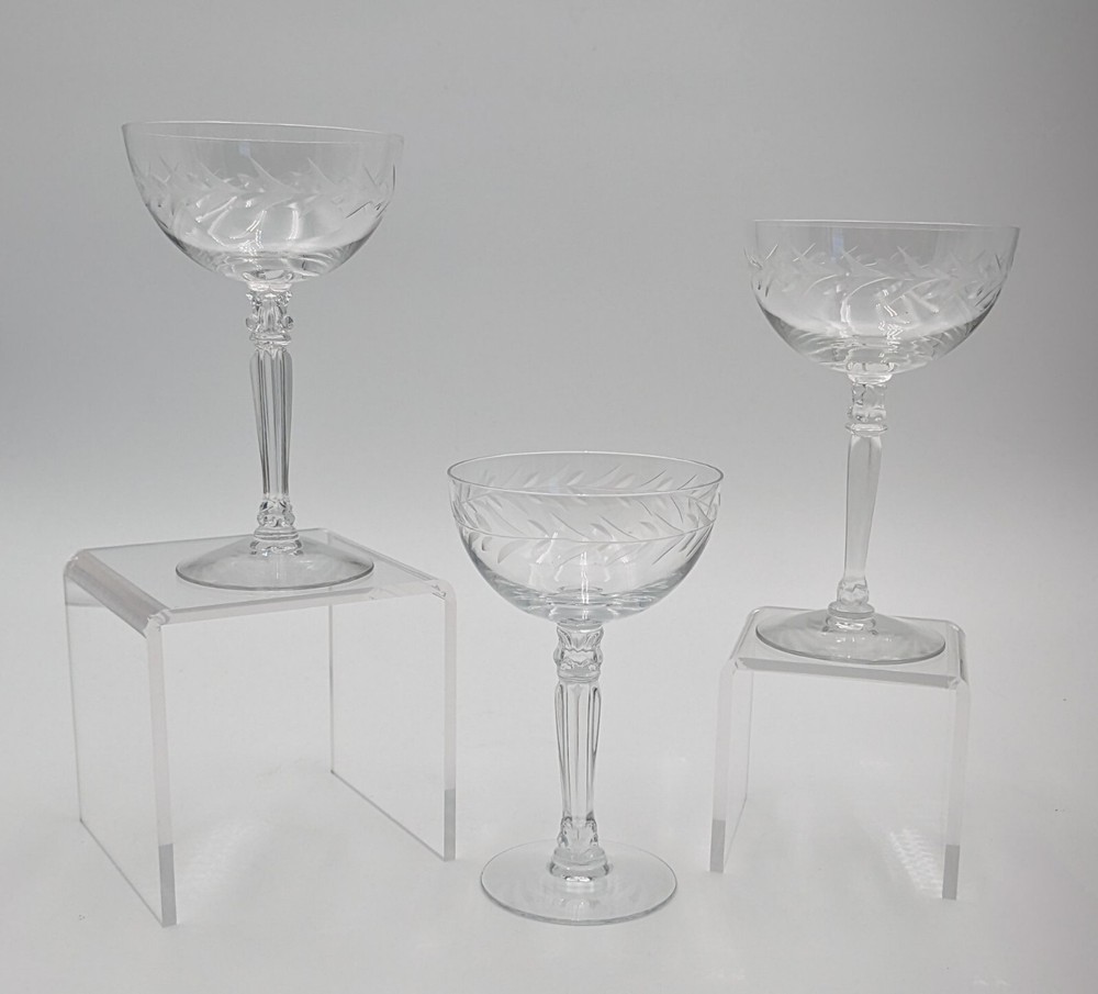 Vintage Holly Clear by Fostoria Crystal Champagne/Tall Sherbet Glasses Set of 3