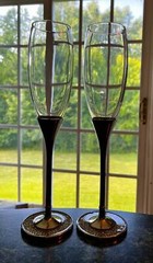 (2) SHERIDAN NON TARNISH SILVER TOASTING CHAMPAGNE FLUTES~GLASS~WEDDING~10″~EXC
