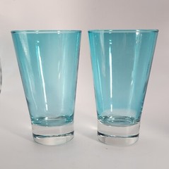 Set of 2 Turquoise Blue 12 Ounce Tapered Drinking Glasses With Clear Base 5.5″