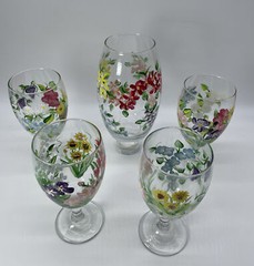 Artisan Made Carafe Blown Glass Wine Water Goblets 4-12 Oz Glasses & 48 Oz Vase