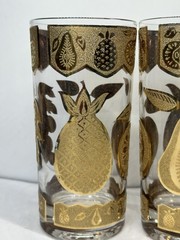 3 VINTAGE MCM CULVER 22K GOLD FLORENTINO FRUIT HIGHBALL GLASSES-5.5”