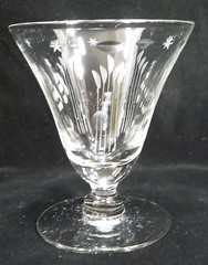 Crystal Water Goblet Wine Glass Etched Short Stem Clear 4 oz. Vintage 1960s