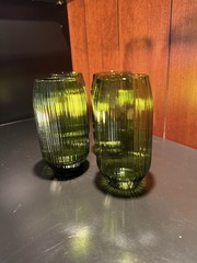 Set of 4 Federal Glass Green Ribbed Fluted Tumblers Castle F Mark Starburst Base