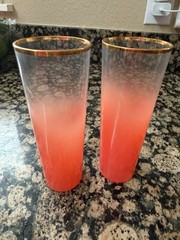Set of 2 Vintage Tom Collins Highball Glasses MCM Blendo Orange/Pink Frosted 6”