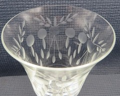 3 Gray Cut Circle Dot Leaves UNK359 Crystal Clear Glass 6-7/8 Water Goblet THREE