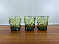 3 Anchor Hocking MILANO GREEN 7 oz Flat 3 ⅜” Tumblers: MINT