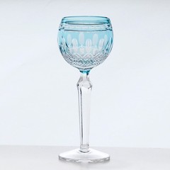 Vintage Style Hand Cut To Clear Crystal Hock Wine Glass Goblet Sky Blue 7.5oz