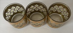 Vintage Set of 3 Culver Valencia Tumbler Glass with 24k Gold and Green Diamonds