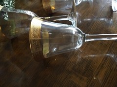 12 Crystal Cordial Sherry Glasses By Tiffin (decorative Gold Band)