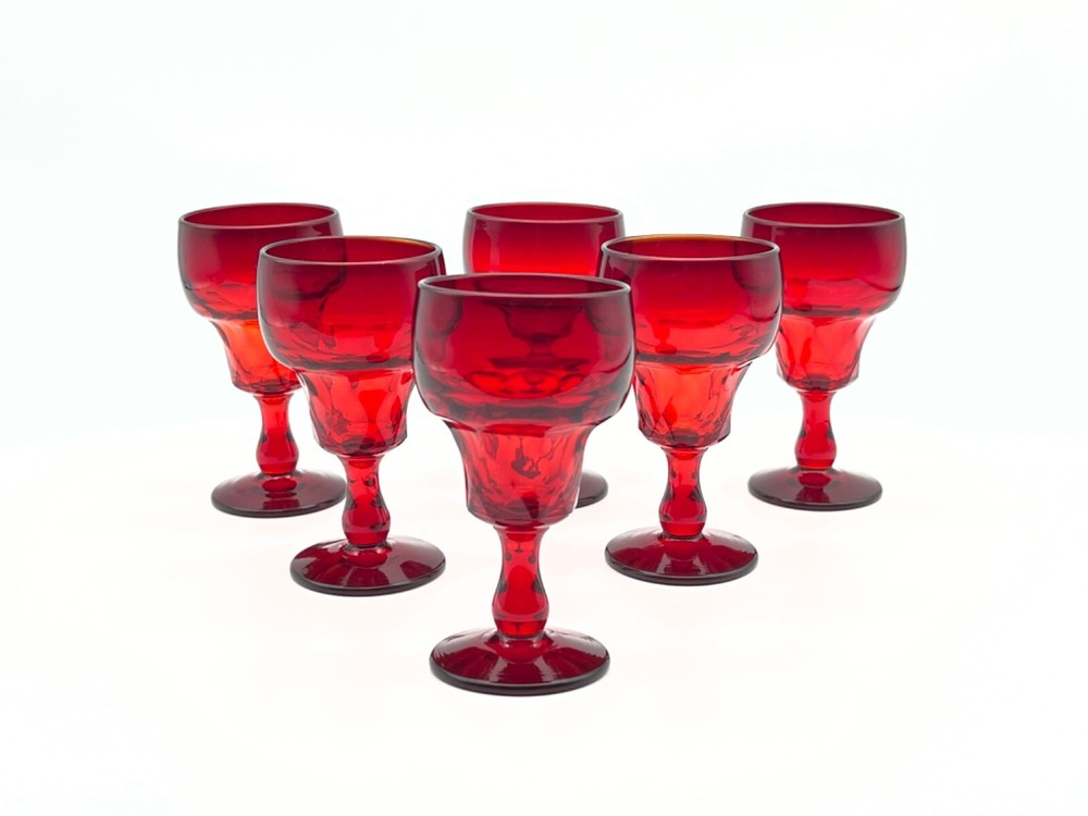 6 Fenton 4″ Georgian Ruby Red 2 1/2 Ounce Low Wine or Cocktail Goblets