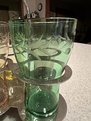 FABERWARE Brooklyn NY Chrome Beverage Caddy Holder w/6 Rainbow Etched Glasses