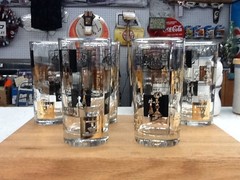 Vintage Highball Cocktail Glass Set of 6 Telephones Through Time Black Gold RARE