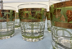 Set of 8 Cera MCM Golden Grapes Green Flat Tumbler Glasses