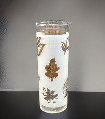 Federal Glass Frosted Gold Leaf Tom Collins Glass Mid-Century MCM Barware 6.75in