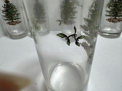 Vintage Spode 6.25” Highball Glasses “Christmas Tree” Set of 8 – Gold Trim -USA