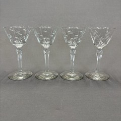 Libbey Windswept Liquor Cocktail Glass 5 5/8″ Set of 4 Stem 3001 Etched Leaf 4oz