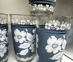 Set of 8 Vintage Hazel Atlas Dogwood Wedgewood Blue White Tumbler Glasses 1960s
