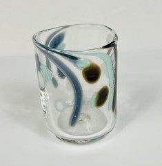 (1) Handblown Confetti Art Glass Green/Blue Glass Short Uneven Tumbler Murano ?