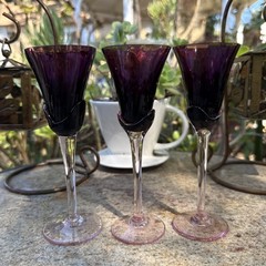 Set of 3 Vintage Mikasa 6” Crystal Plum Blossom Fluted Champagne Glasses.