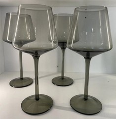 Set of 4 Mid Century Modern Wine Glasses Barware Smoke Grey/ Black 9″ STYLISH