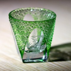 Lasering Chinese Style Hand Cut To Clear Green Sake/Shot Glass For Spirits 1oz