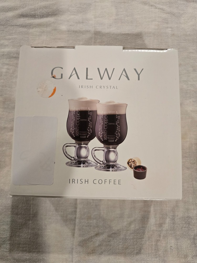 Galway Crystal Irish Coffee Glasses PAIR. with Instructions. NEW Boxed Ireland