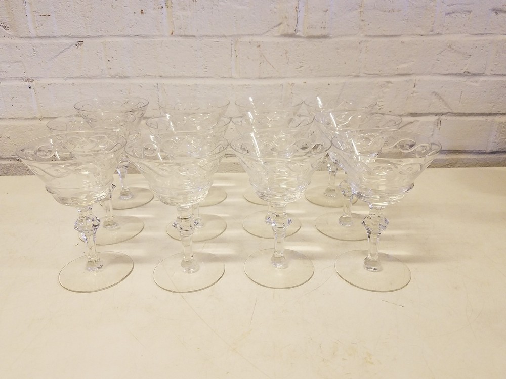 Vintage Crystal Glass Set of 12 Clear Decorative Champagne Glasses