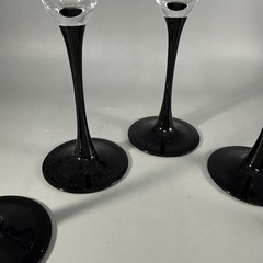 Set of 5 Clear Glass Champagne Flutes with Black Stems Tapered Glossy Finish 6oz