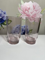 Vintage Libbey Pink Glass Tumblers Set of 2 Blush Drinking Glasses Highball