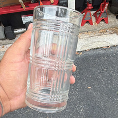 Clear Pressed Glass Tumbler 18 oz Geometric Textured, Dishwasher Safe USA