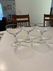Vintage 1950’s Hand Blown Crystal Wine Goblets Platinum Rim W. Germany Set Of 3