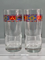 Set of 2 Avon Arcoroc African Kente Design Glass Tumblers 6-1/4″ 14oz
