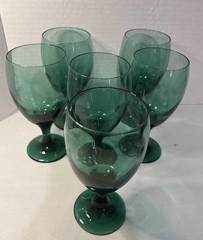 VTG Libbey Juniper Green Teardrop Shaped Wine Water Glass Goblets Set Of 6