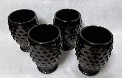Vintage Black Hobnail Pitcher And Glasses Set