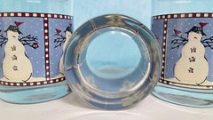 Vtg Anchor Hocking Debbie Mumm Snowman Set 3 Rocks Glasses 4” Blue White 1998