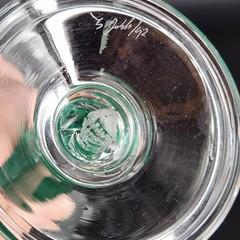 Set of 2 Signed Hand Blown Vtg Studio Art Glass Wine Champagne Glasses Green
