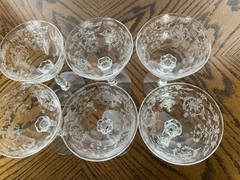 Fostoria Navarre 6 Clear Etched Glass Champagne Sherbet Glasses 5 1/2″